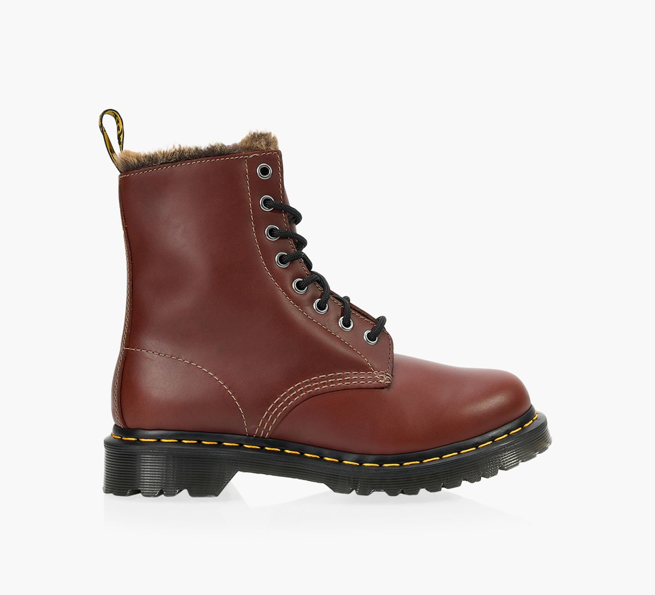 DR. MARTENS 1460 SERENA FAUX FUR LINED LACE UP Leather Browns Shoes