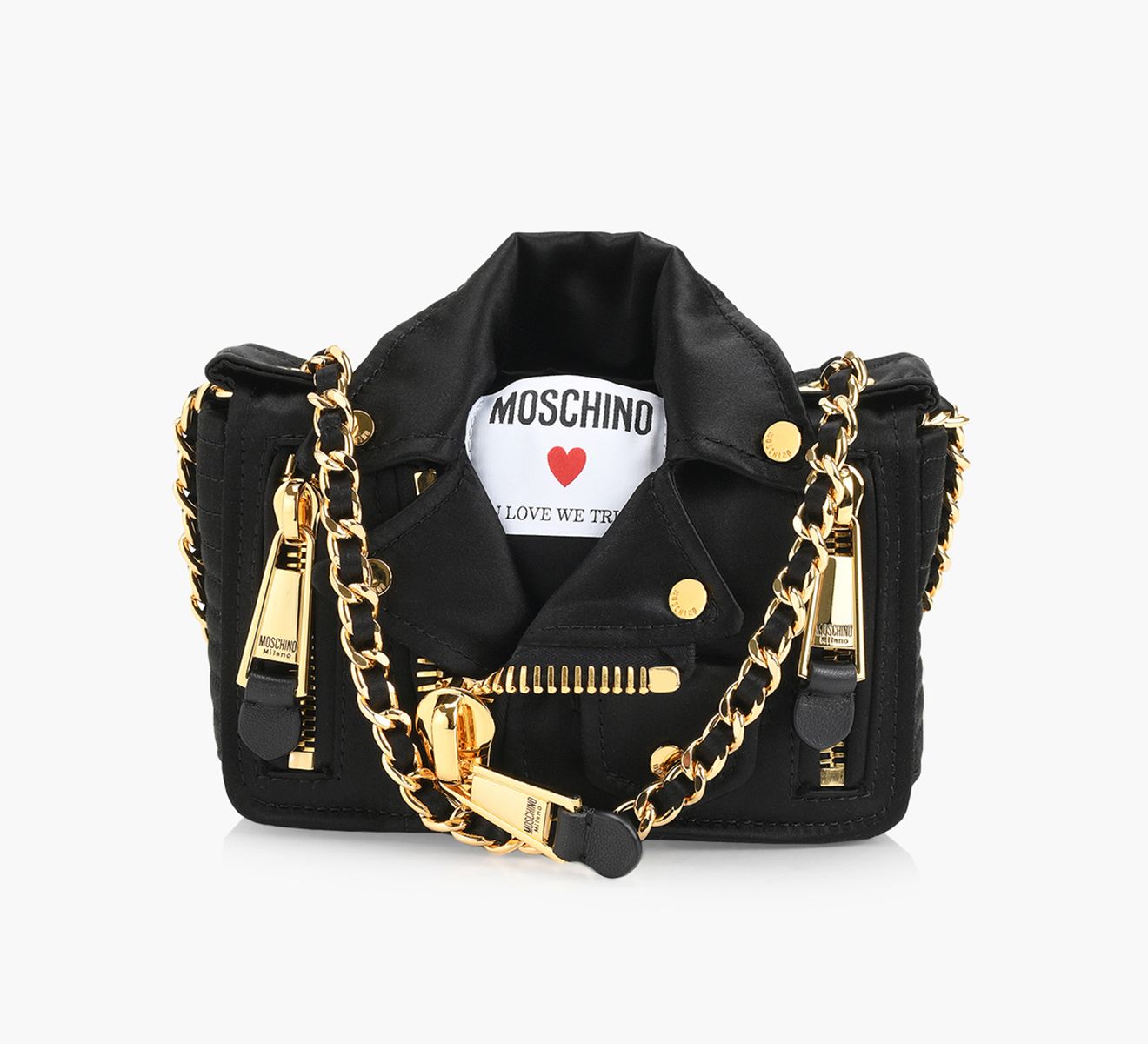 MOSCHINO IN LOVE WE TRUST SATIN BIKER BAG Browns Shoes
