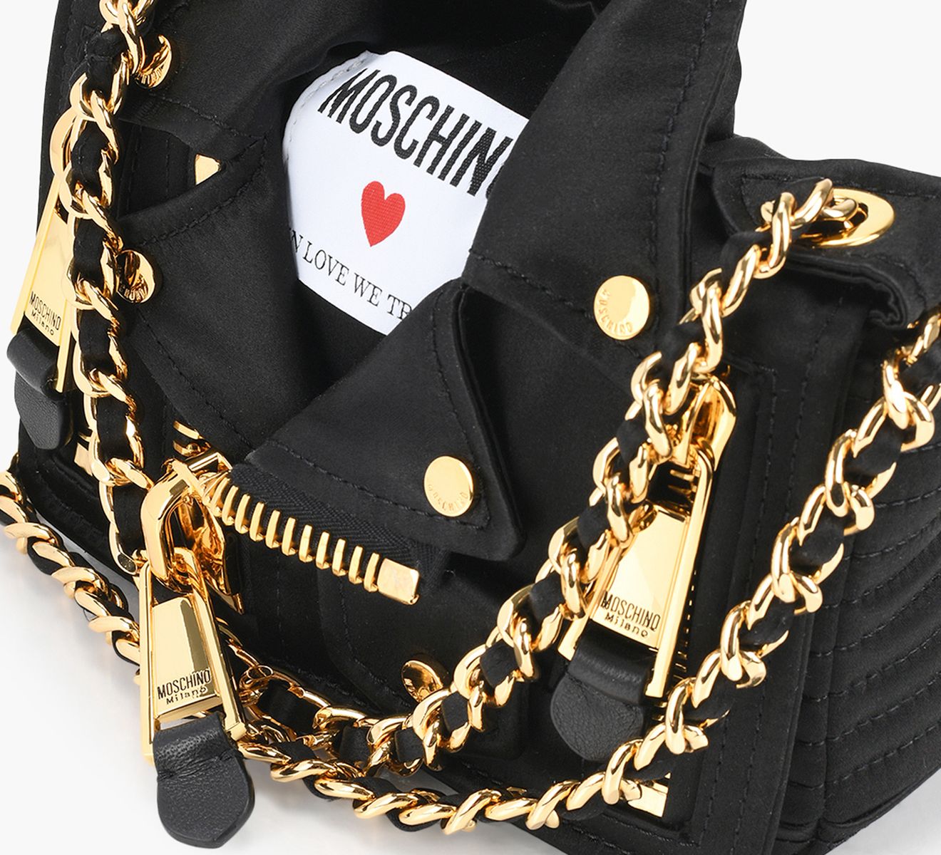 IN LOVE WE TRUST SATIN BIKER BAG