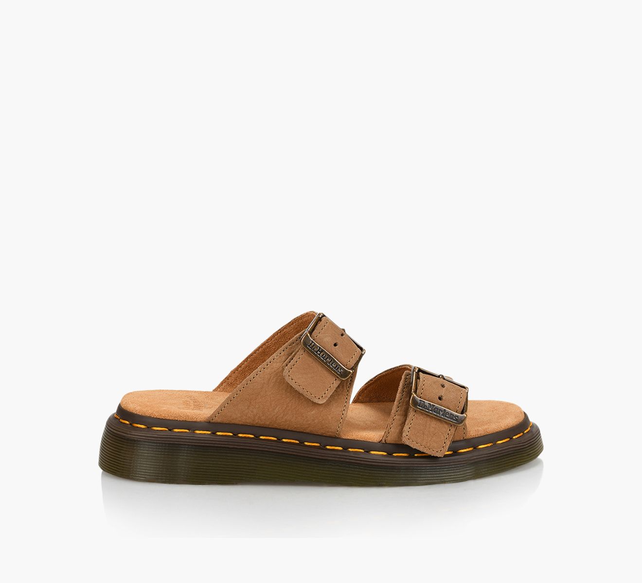 Dr. Martens Josef Nubuck Leather Buckle Slide Sandals in Savannah Tan