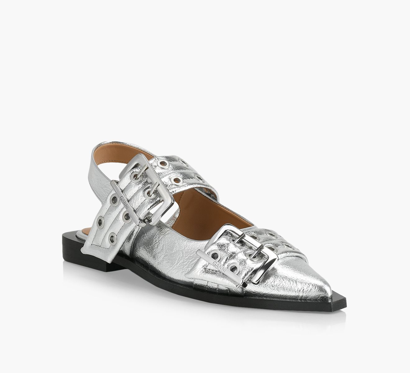【GANNI】アイボリーフェミニンバックルバレリーナ 関税 送料込 Ganni Wide Welt Buckle Ballerina | Browns Shoes