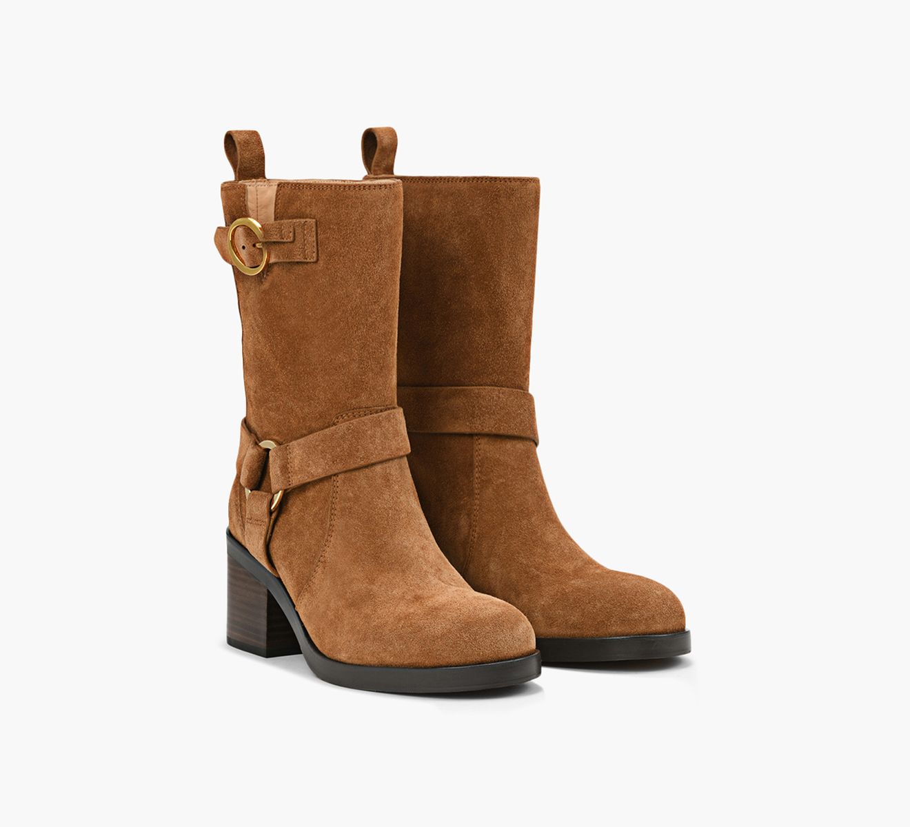 ODISSI HAILEY LEATHER BIKER BOOT Tan Suede Size 7 Browns Women