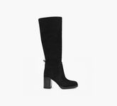 【ポテエ】 Zara Tan Brown Leather Mid Heel Knee High Boots UK4 EU37 US6