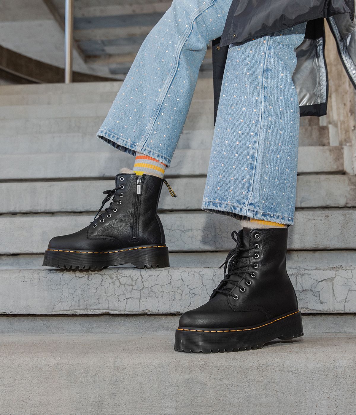 DR. MARTENS JADON FAUX FUR LINED PLATFORM Black Leather Browns Shoes