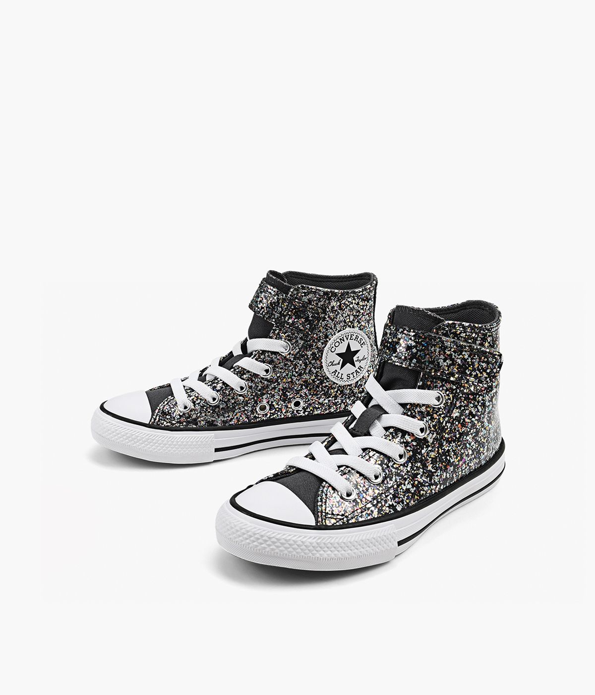 Converse outh Girls Chuck Taylor All Star Glitter Easy On High Top Sneaker in Dark Matter Black Size 3 Medium