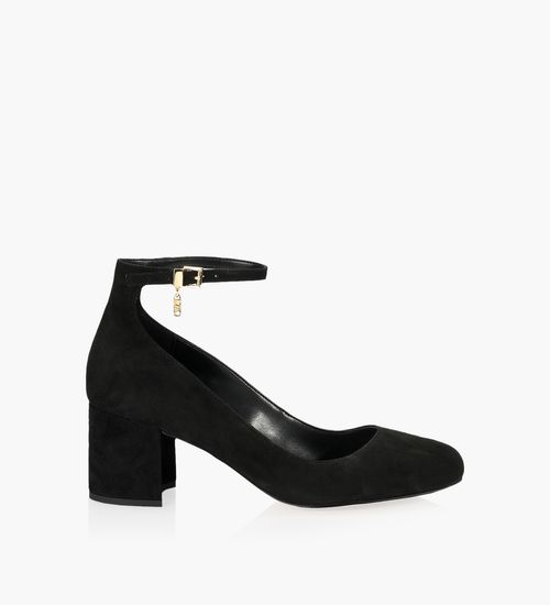 Black block heel pumps with ankle strap shop