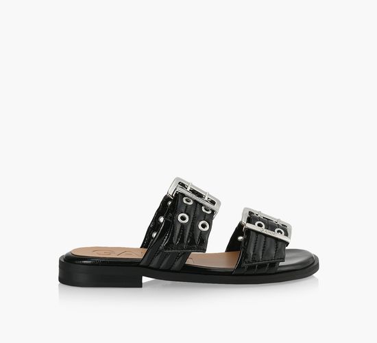 GANNI ツトン フラットフォム ロファ S2786 087 GANNI ロゴプレート ローファー | ブラック | FARFETCH JP