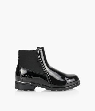Black patent bootie top