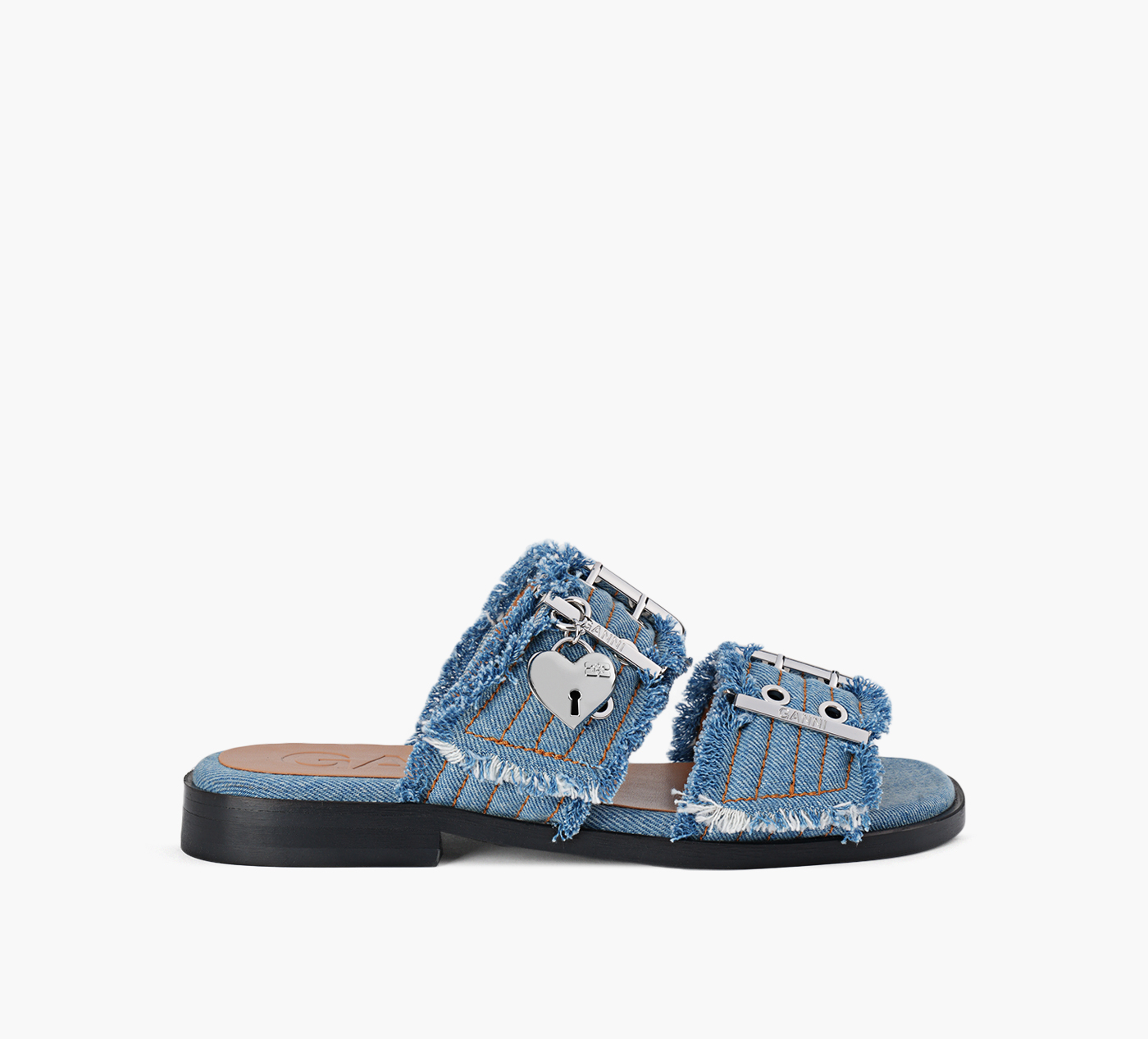 FEMINIE BUCKLE TWO STRAP SANDAL CHARMS DENIM