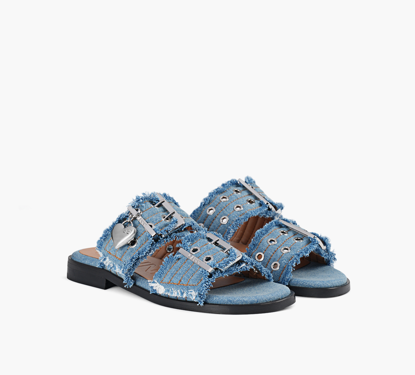FEMINIE BUCKLE TWO STRAP SANDAL CHARMS DENIM