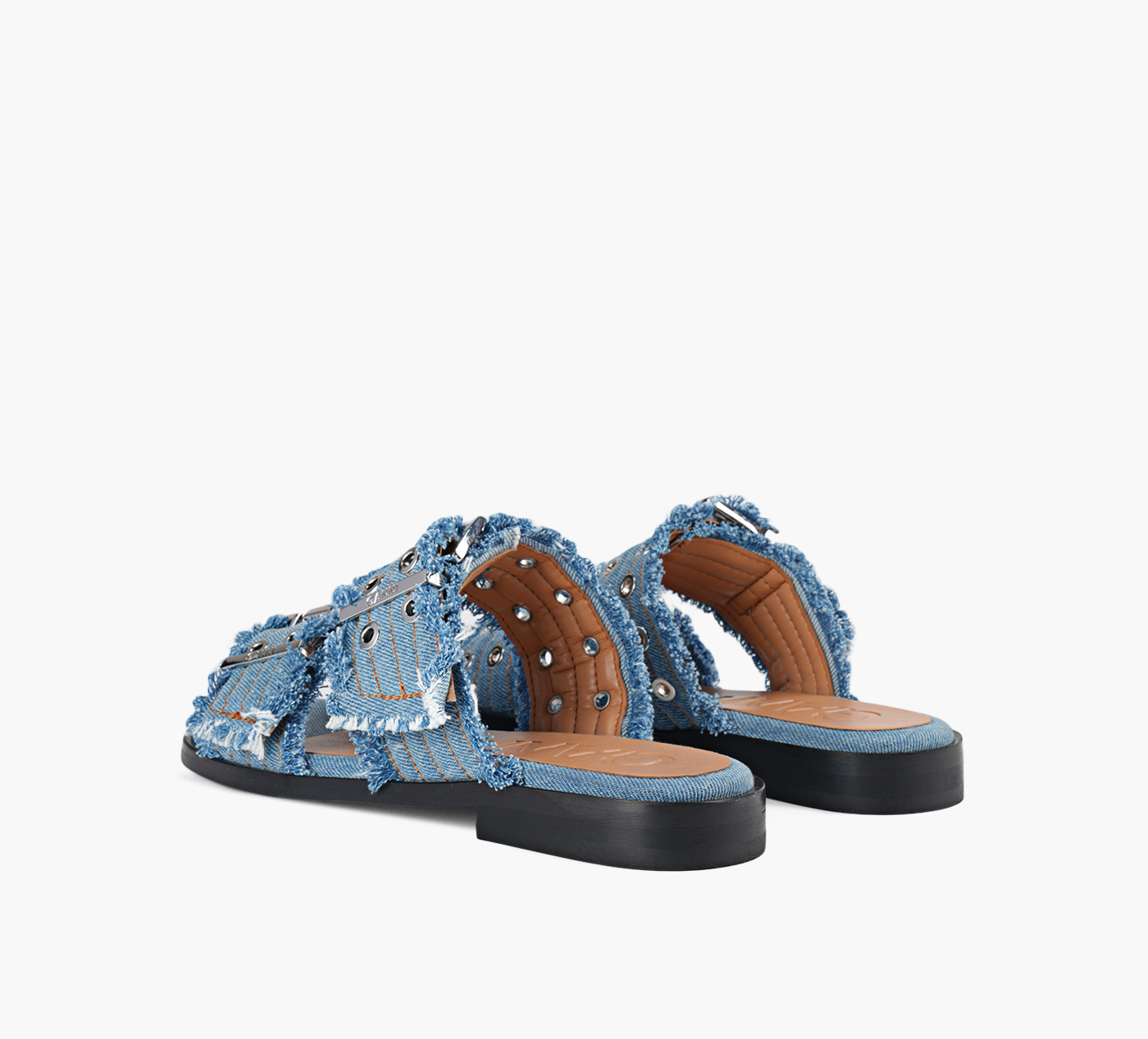 FEMINIE BUCKLE TWO STRAP SANDAL CHARMS DENIM