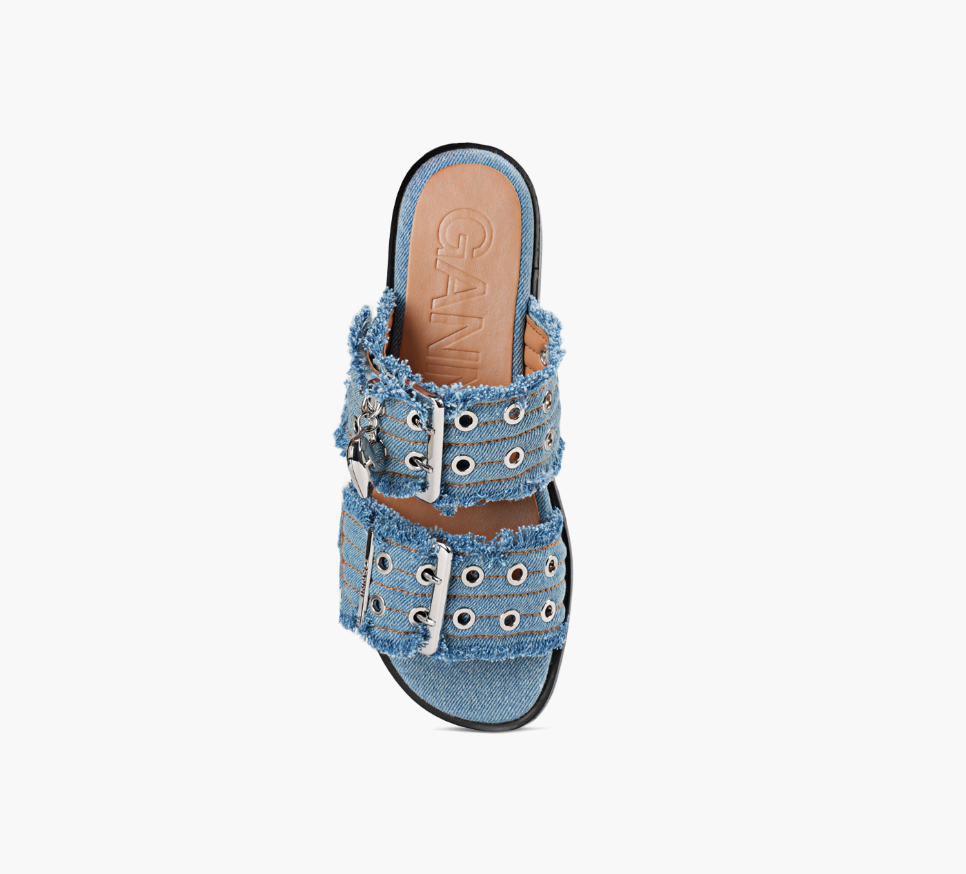 FEMINIE BUCKLE TWO STRAP SANDAL CHARMS DENIM