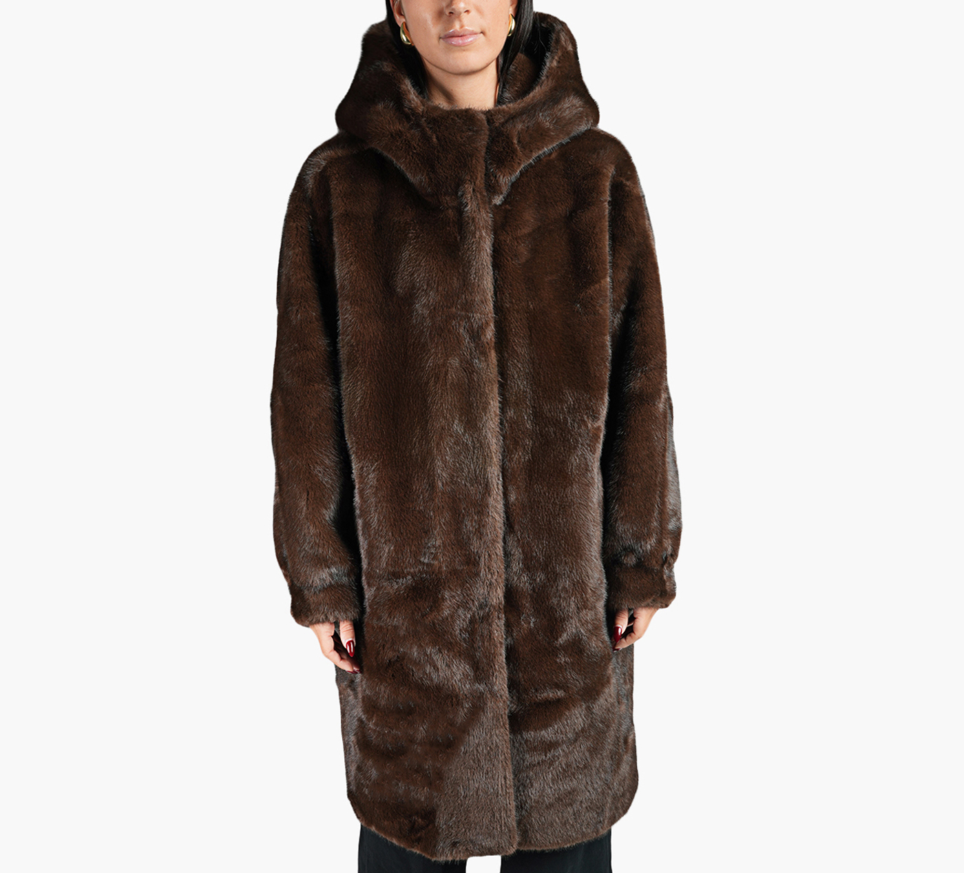 FAUX FUR COAT W/HOOD
