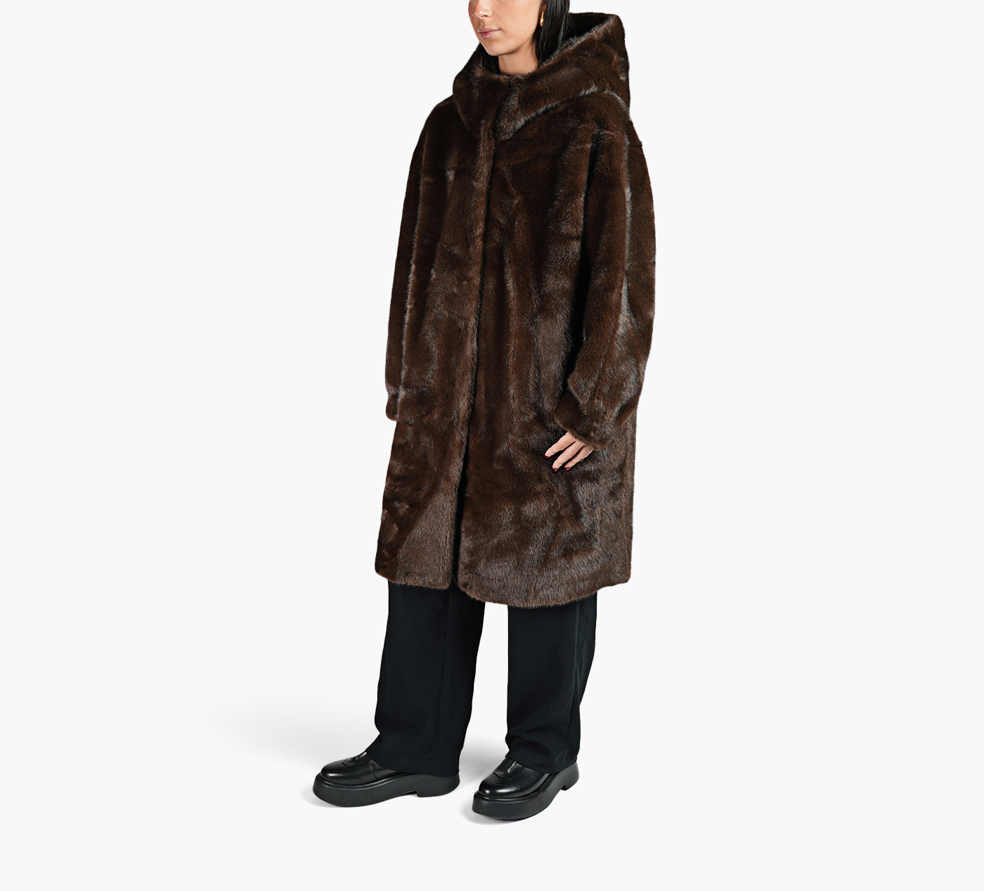 FAUX FUR COAT W/HOOD